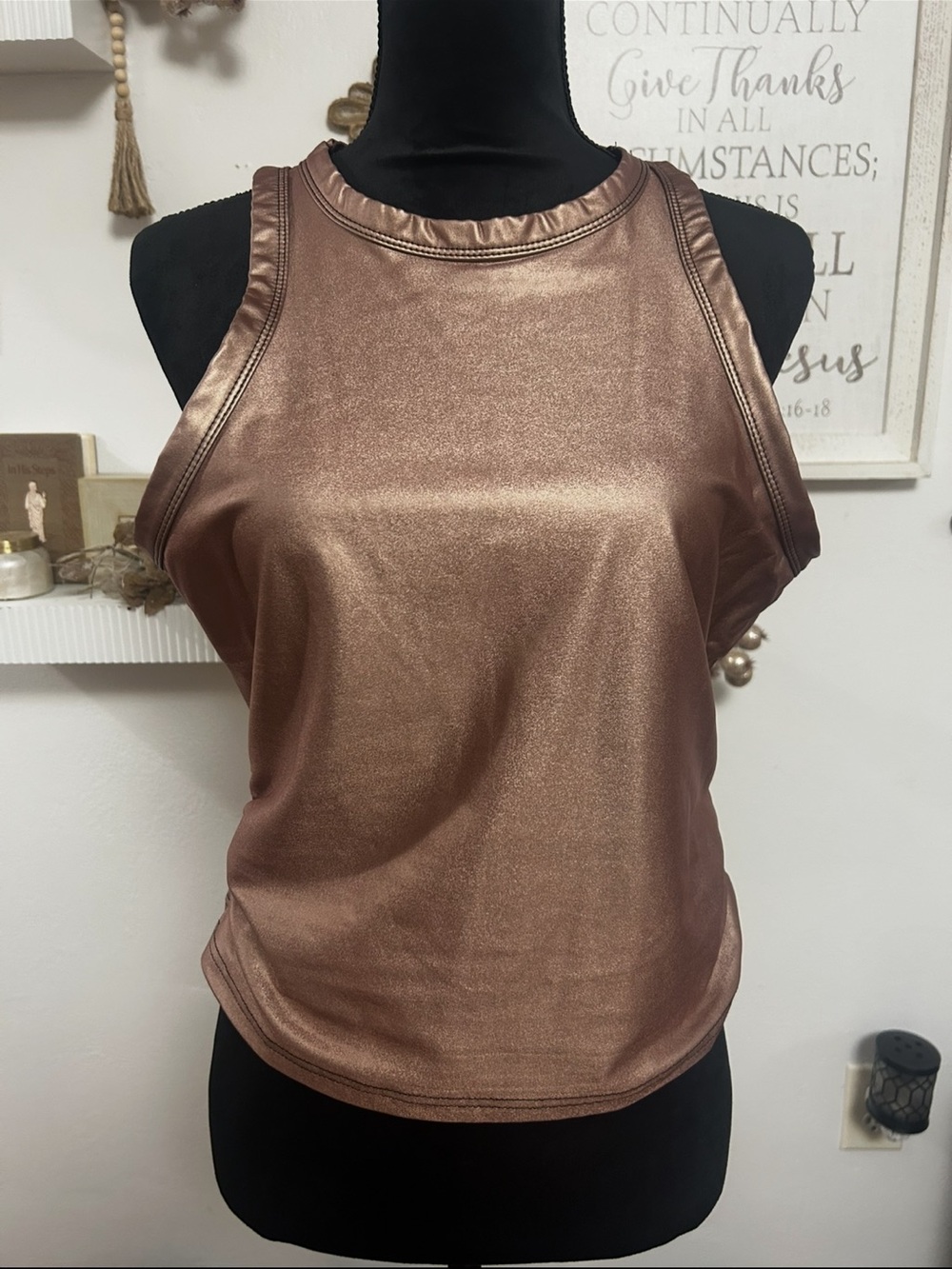 SHEIN Metallic Rose Gold Racerback Tank Top